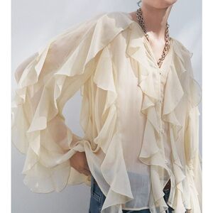 Butter yellow flowy Zara Ruffle Blouse